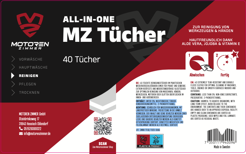 MZ All in One Reinigungstücher 40 Blatt Tücher